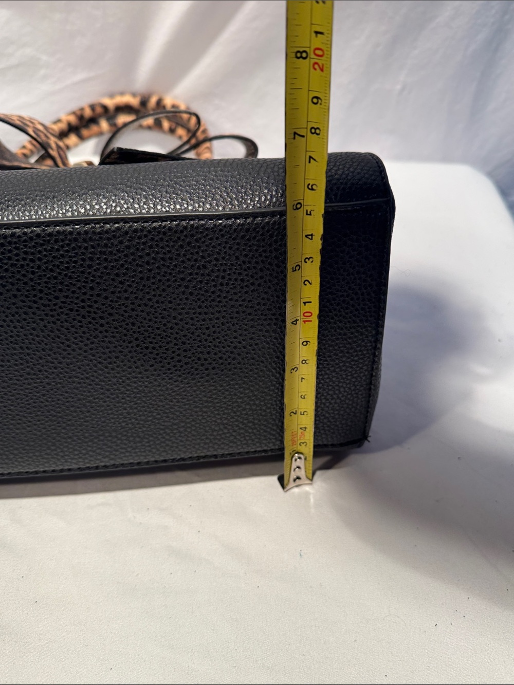 Black Satchel with Leopard Bow Accent - Picture 9 of 15